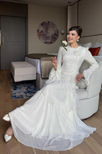 Celeste Floral Brooch Tiered Maxi Dress-White