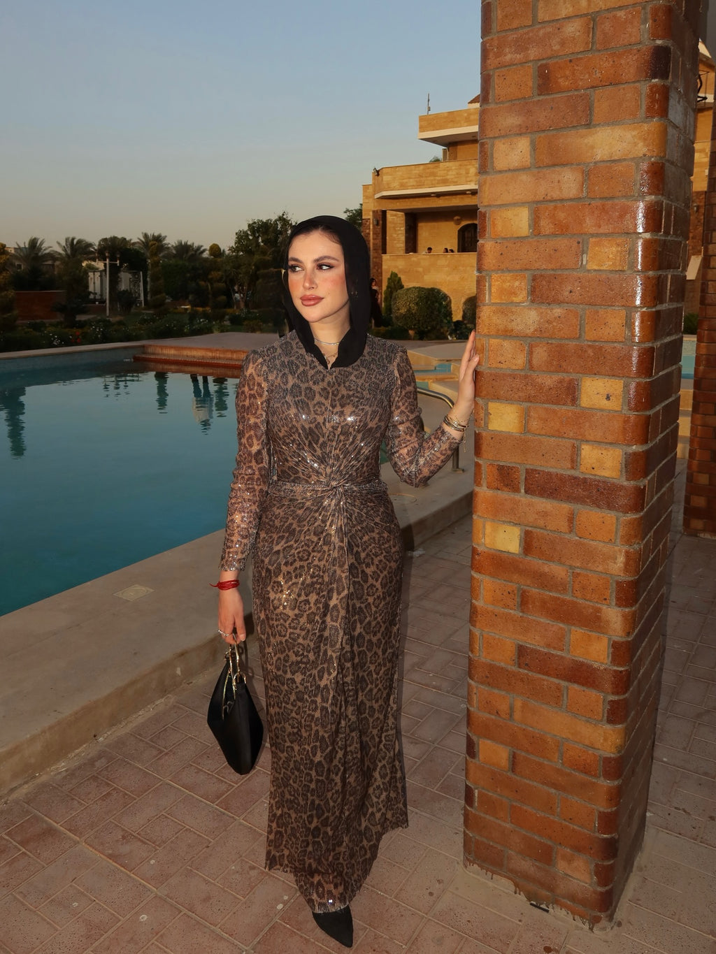 Rania Leopard Faux‑Leather Wrap Maxi dress