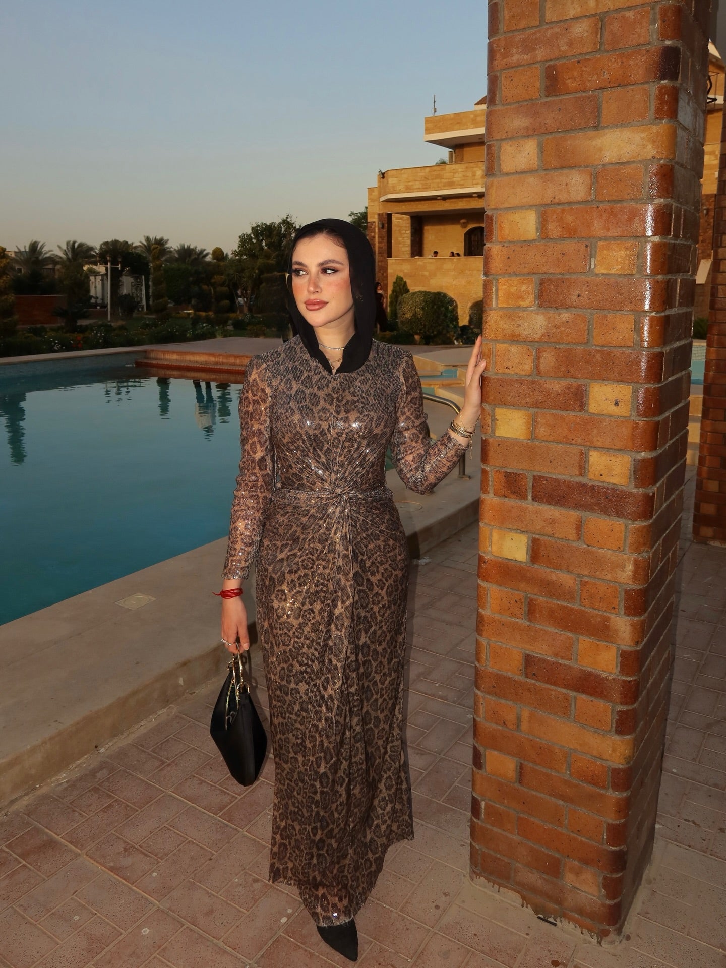 Rania Leopard Faux‑Leather Wrap Maxi dress