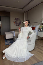 Celeste Floral Brooch Tiered Maxi Dress-White