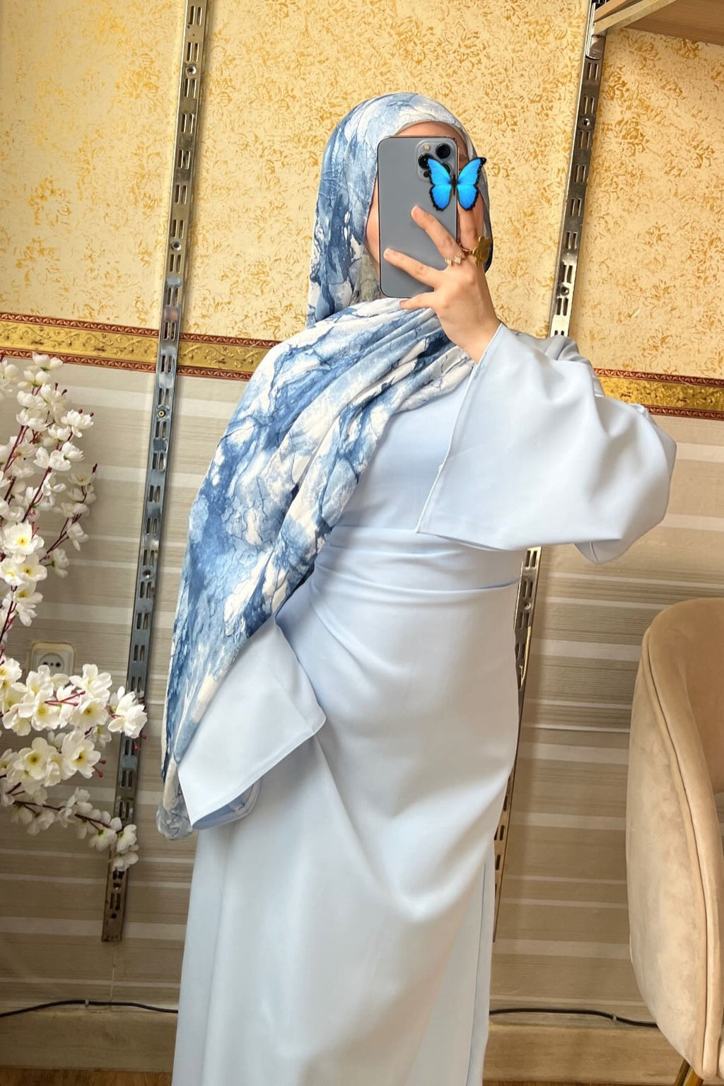 Hana Wide Flare Sleeve Ruched Waist Maxi Dress