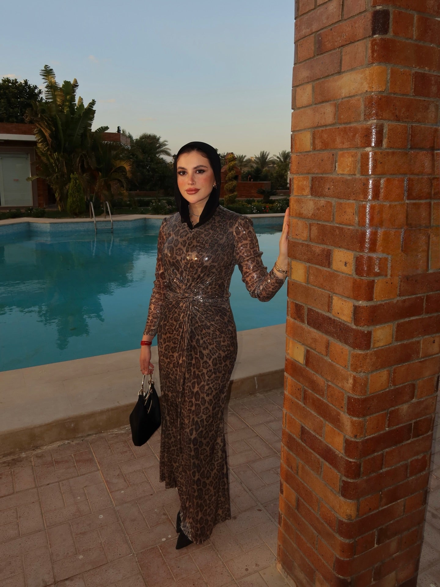 Rania Leopard Faux‑Leather Wrap Maxi dress