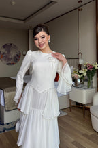 Celeste Floral Brooch Tiered Maxi Dress-White