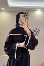 Zaina Pink Mini Floral Trim Two Piece Abaya Set