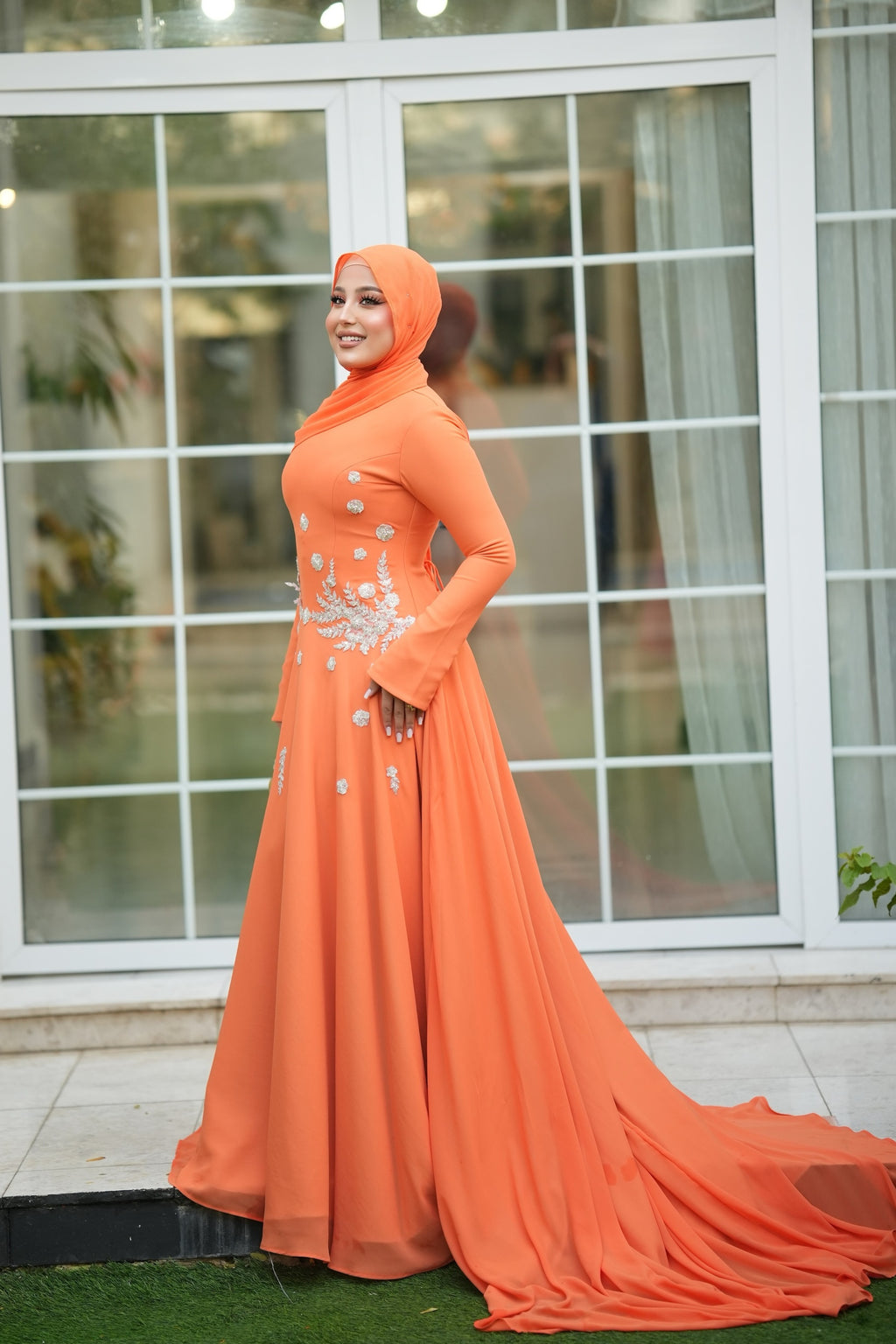 Maysa Floral Crystal Train Maxi Dress