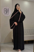 Lina Pink Lace Trim Two Piece Abaya Set