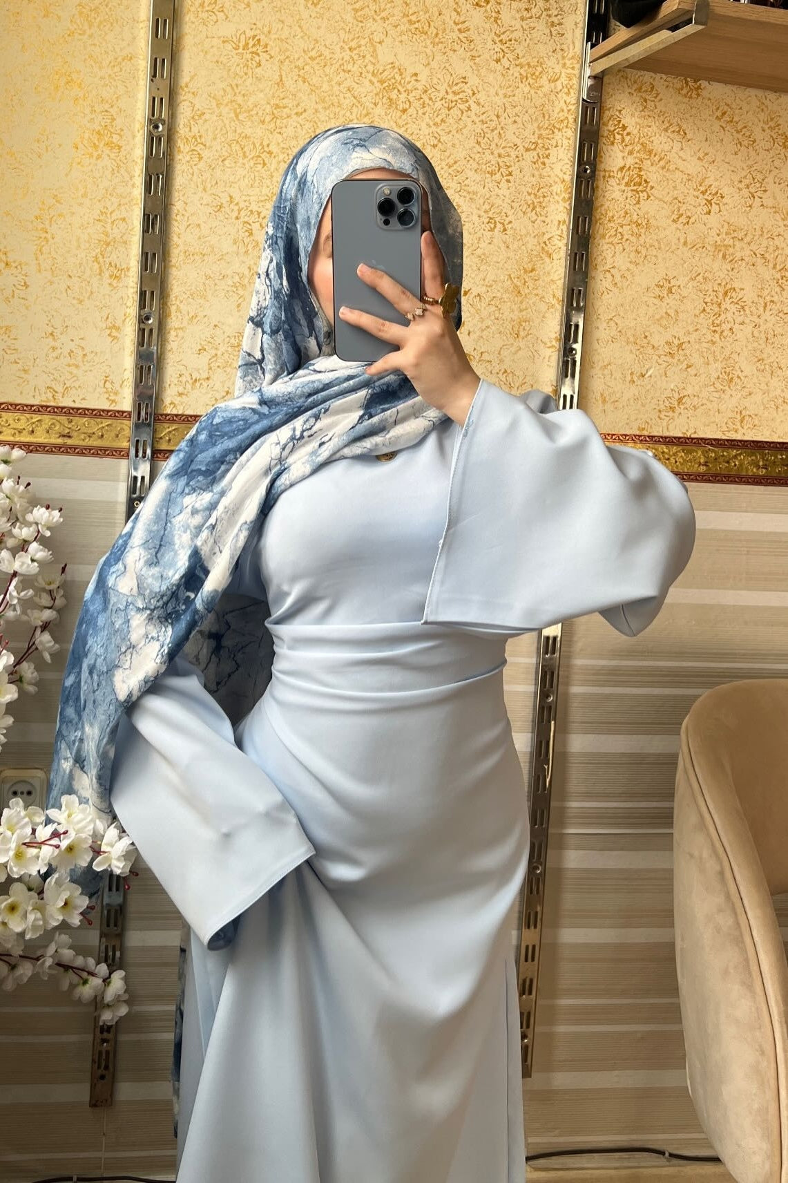 Hana Wide Flare Sleeve Ruched Waist Maxi Dress