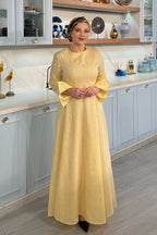 Sarah Yellow Linen Flare Long Sleeve Abaya