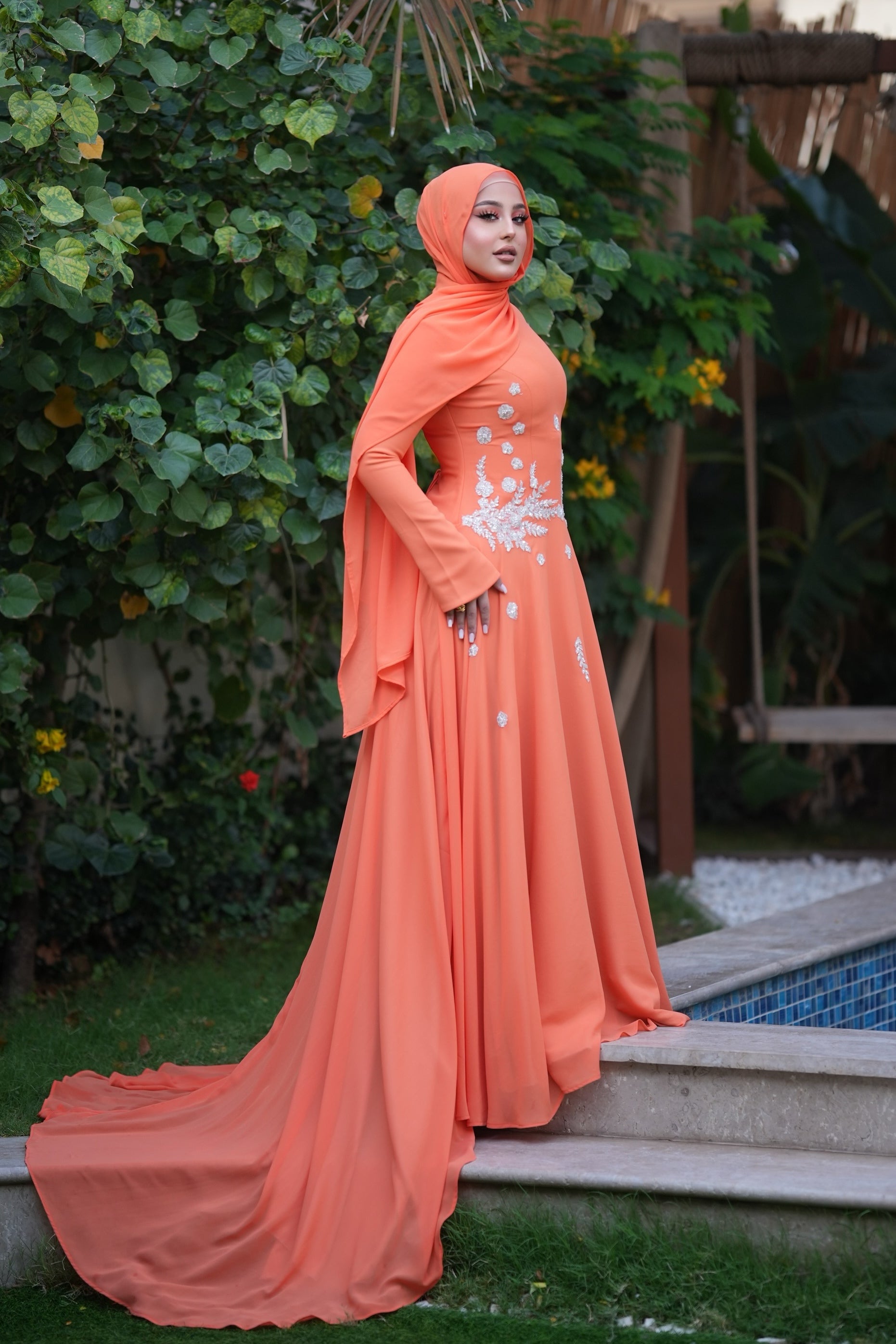 Maysa Floral Crystal Train Maxi Dress