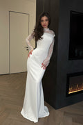 Elena Beaded Lace Mermaid Dress-White