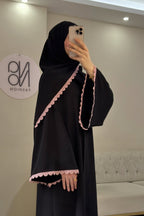 Lina Pink Lace Trim Two Piece Abaya Set
