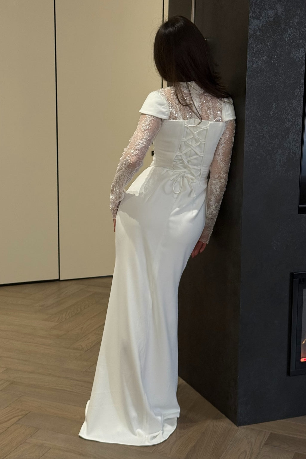 Elena Beaded Lace Mermaid Dress-White