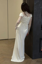 Elena Beaded Lace Mermaid Dress-White