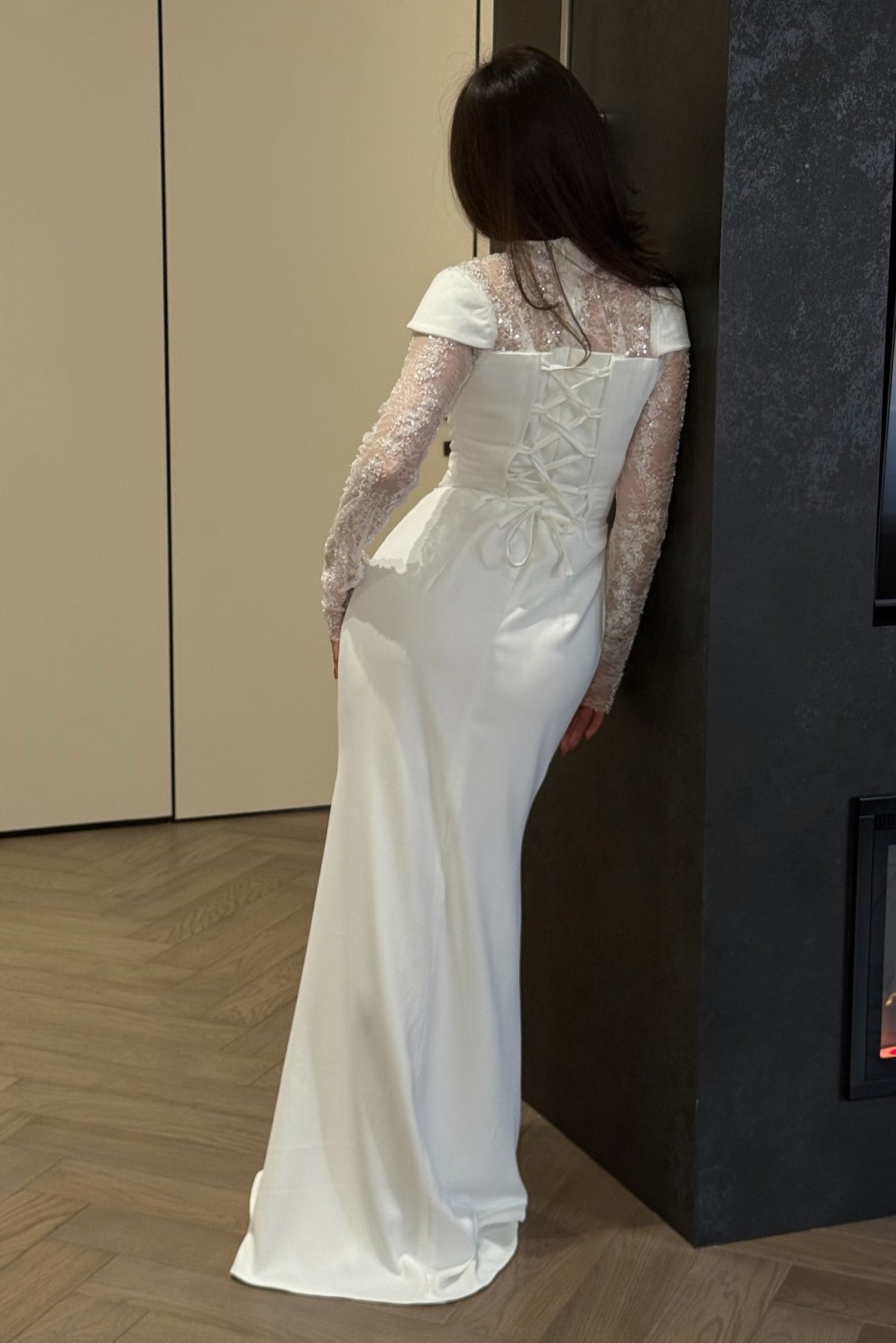 Elena Beaded Lace Mermaid Dress-White