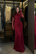 Elena Beaded Lace Mermaid Dress-Red