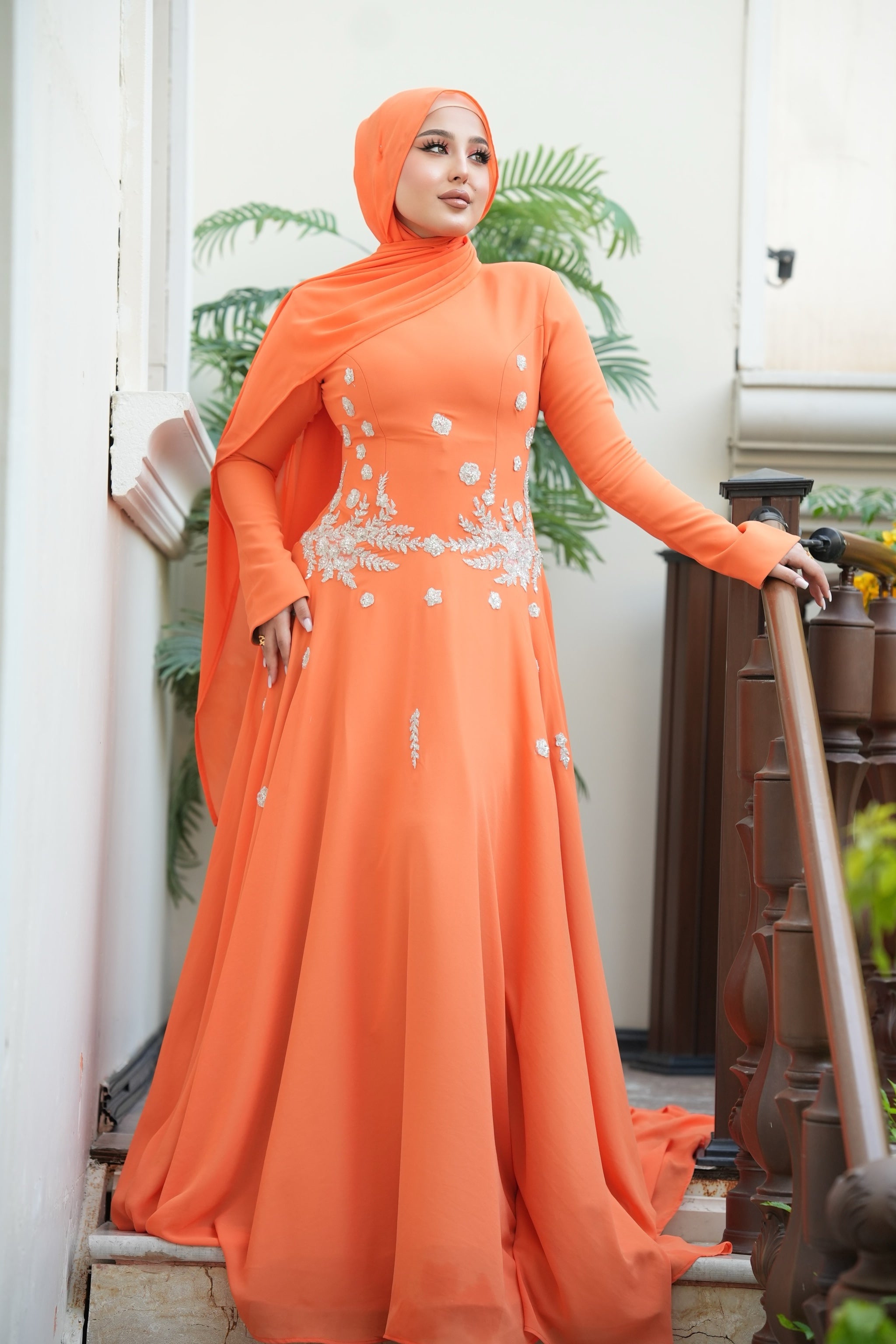 Maysa Floral Crystal Train Maxi Dress