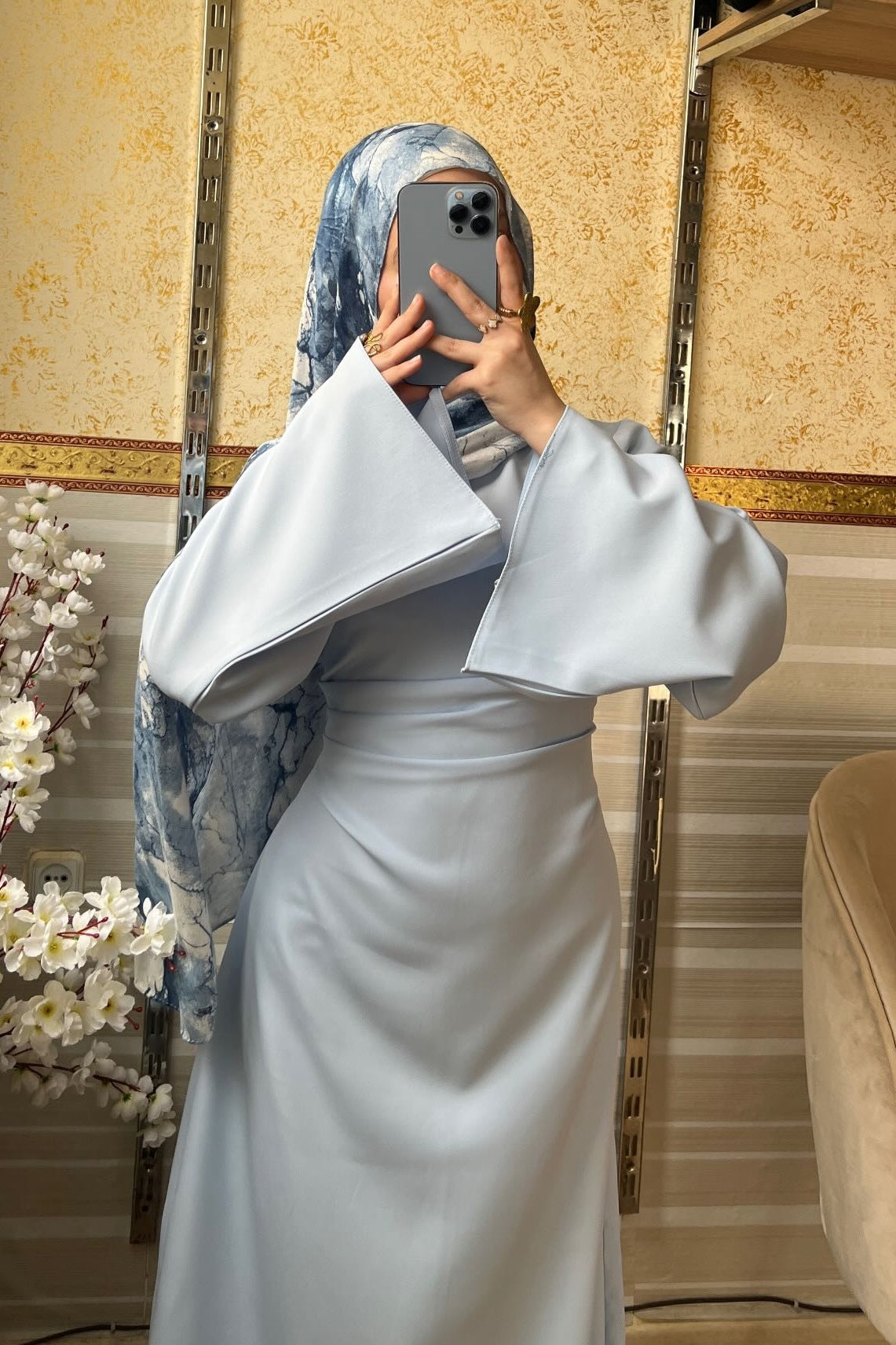 Hana Wide Flare Sleeve Ruched Waist Maxi Dress