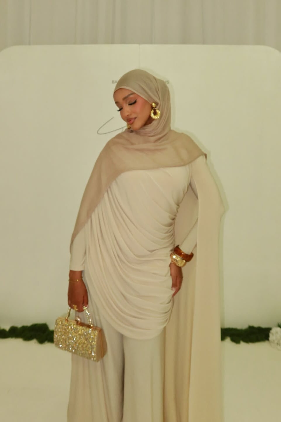 Chloe Ruched Cape Maxi Dress