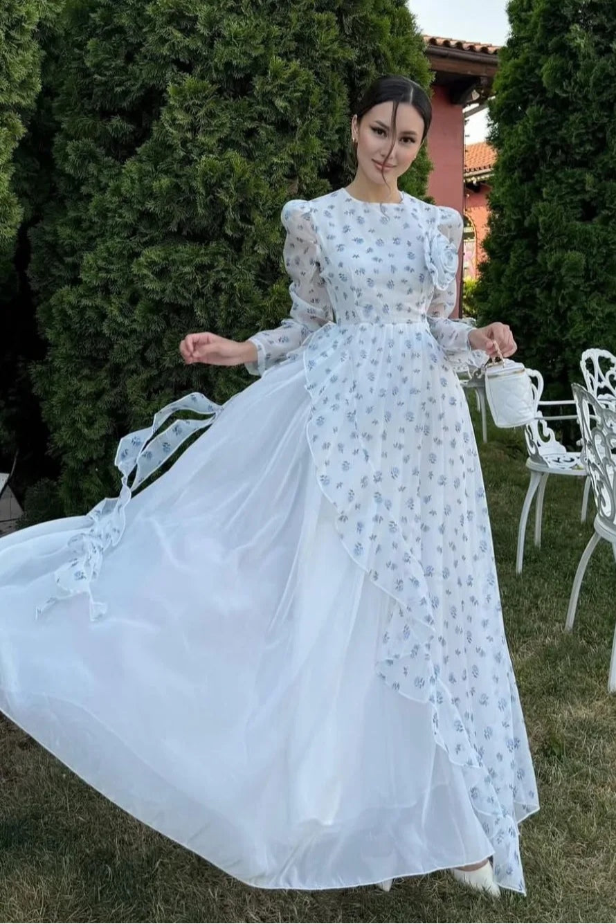 Mara Puff Sleeve Floral Ruffle Maxi Dress