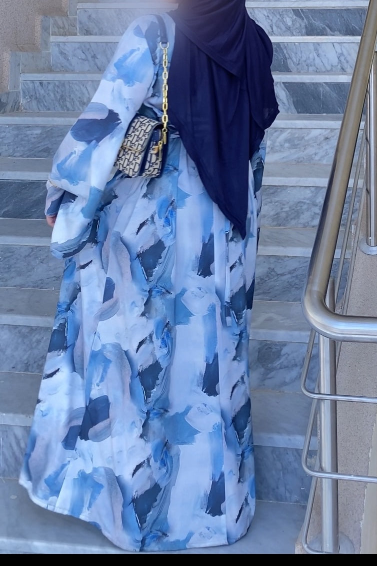 Maya Ink Brush Print Wide Sleeve Abaya