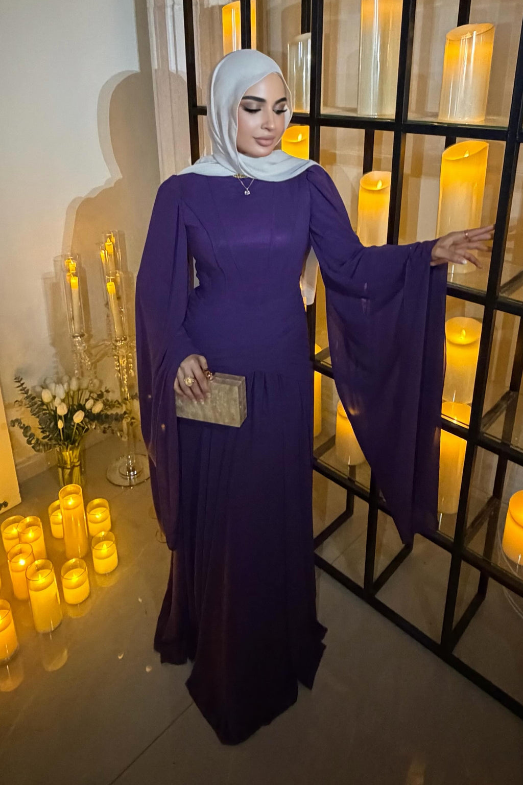 Nadia Flare Sleeve Solid Maxi Gown