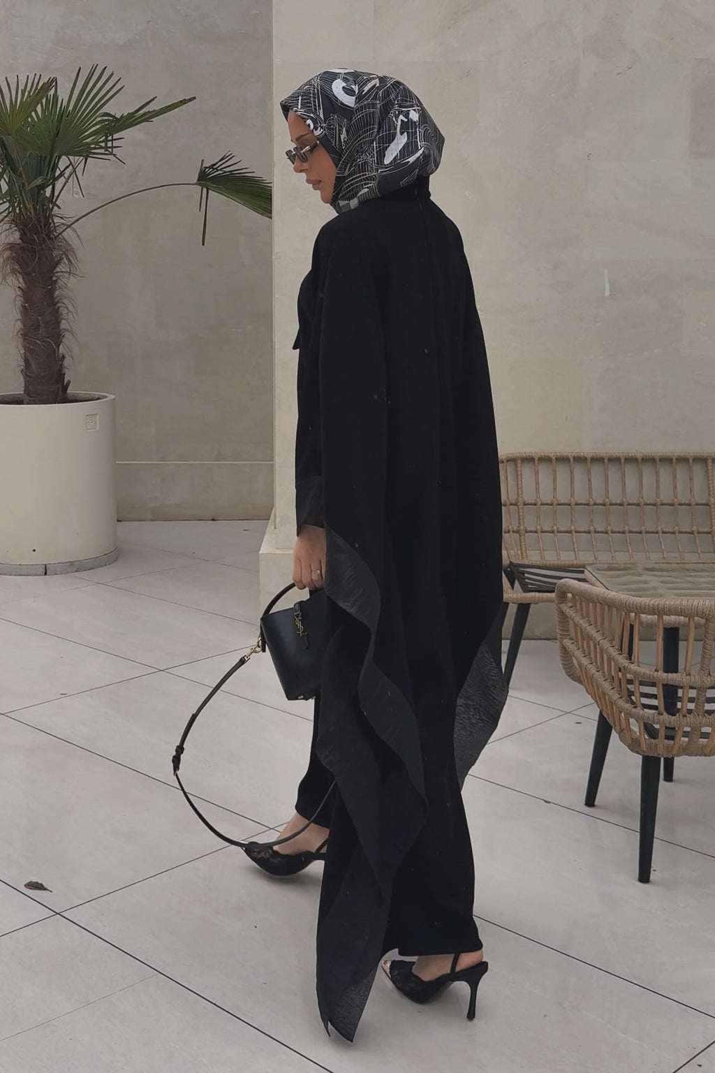 Zara Shawl Collar Shimmer Abaya Robe-Black