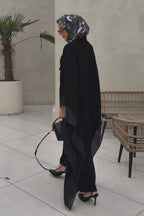 Zara Shawl Collar Shimmer Abaya Robe-Black