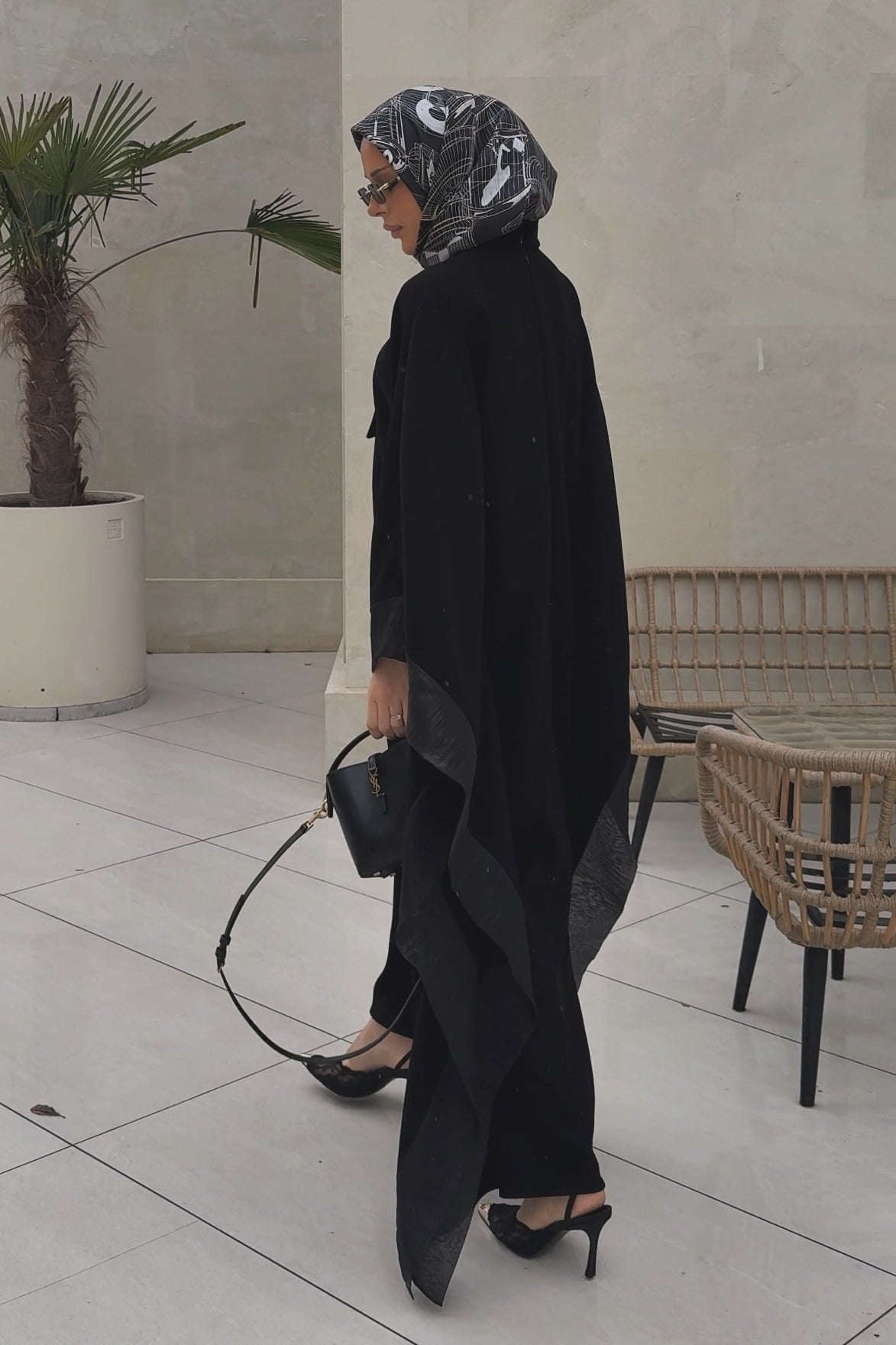Zara Shawl Collar Shimmer Abaya Robe-Black