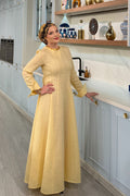 Sarah Yellow Linen Flare Long Sleeve Abaya