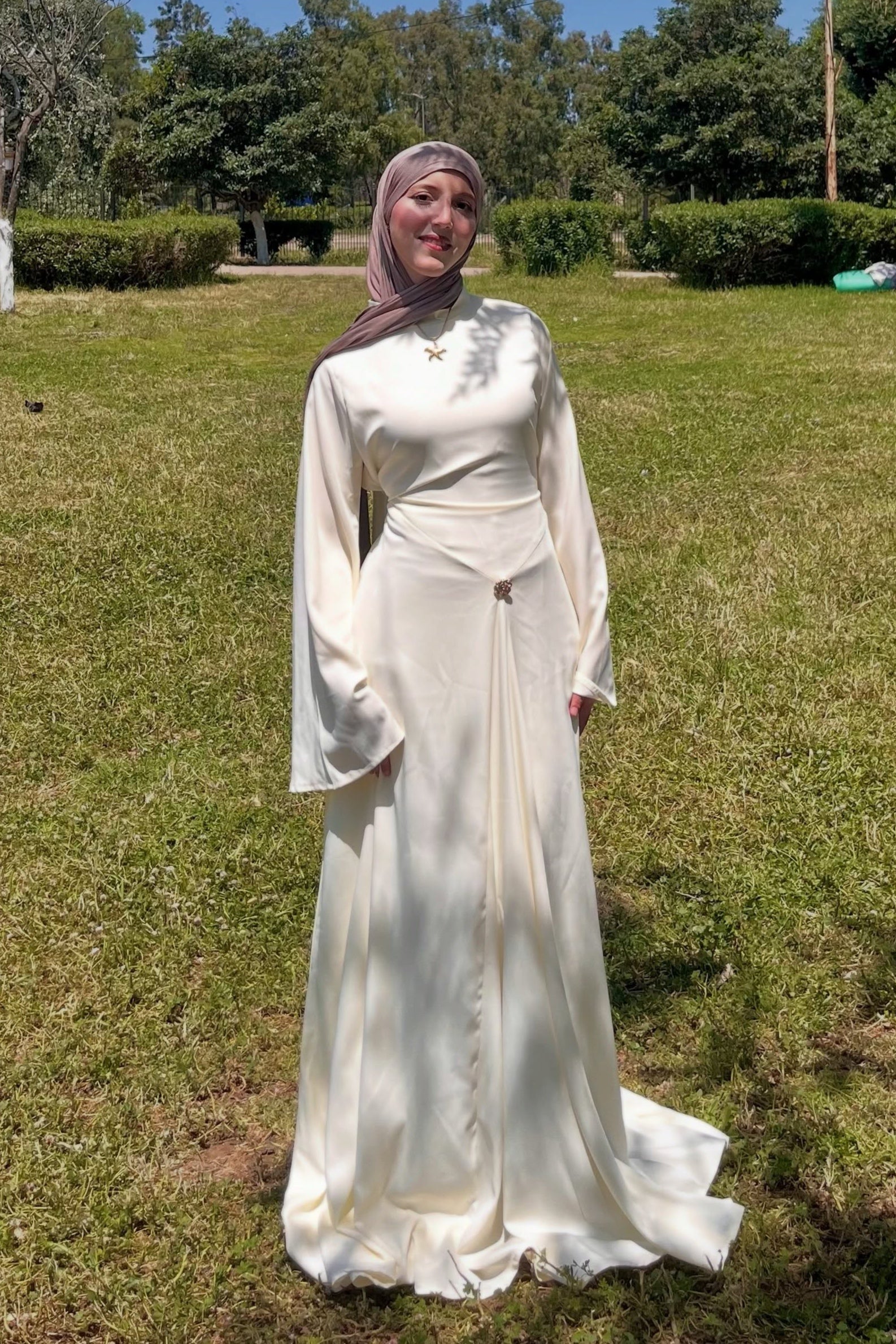 Nadia Satin Flare Sleeve Maxi