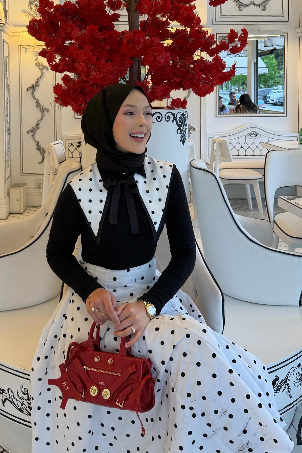 Mia Polka Dot Collar Bow Two Piece Outfit