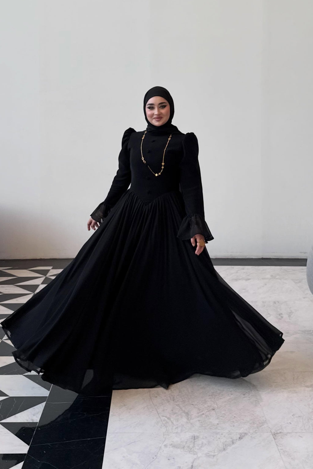 Aisha Button V-Waist Chiffon Modest Maxi Robe
