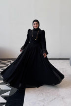 Aisha Button V-Waist Chiffon Modest Maxi Robe