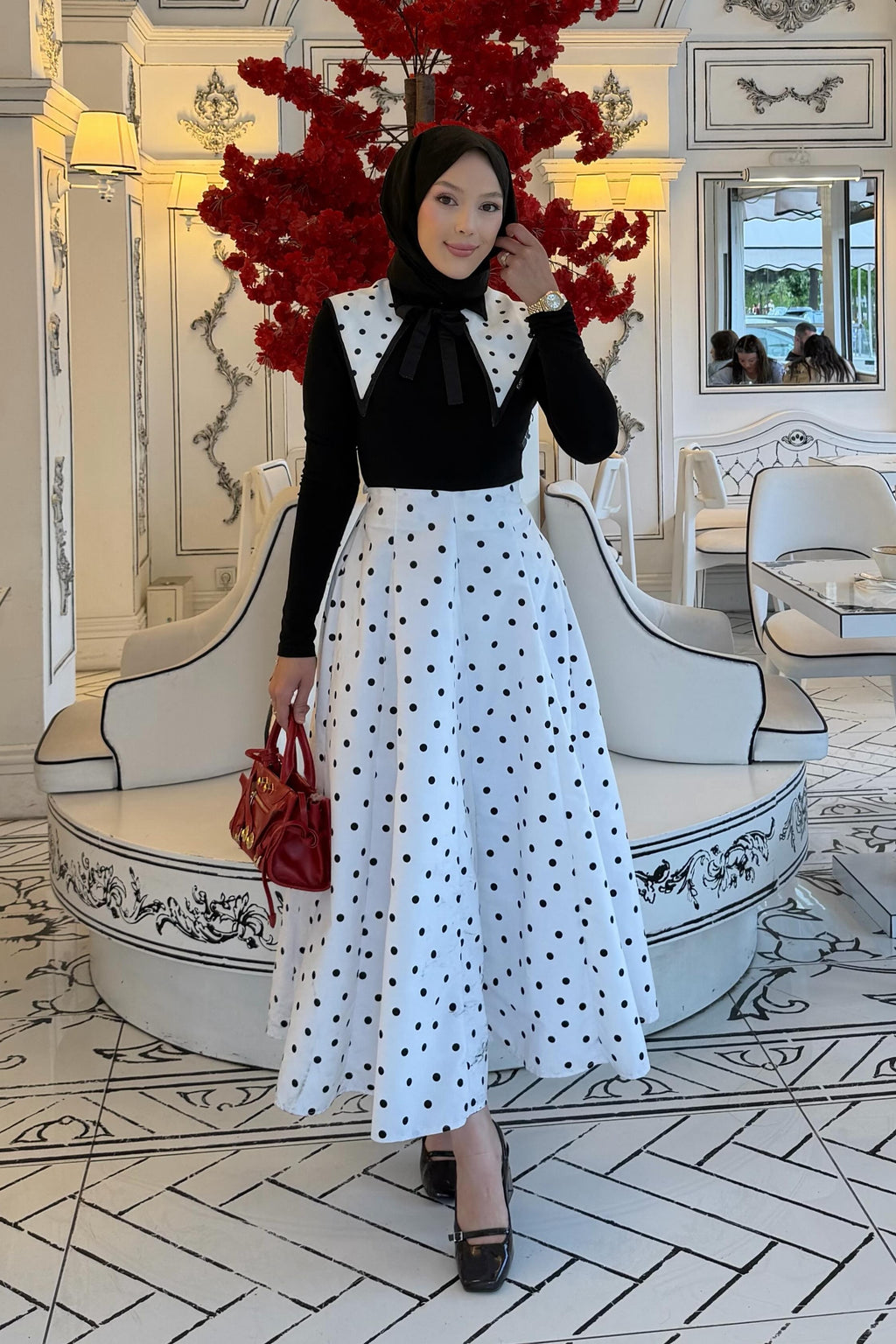 Mia Polka Dot Collar Bow Two Piece Outfit