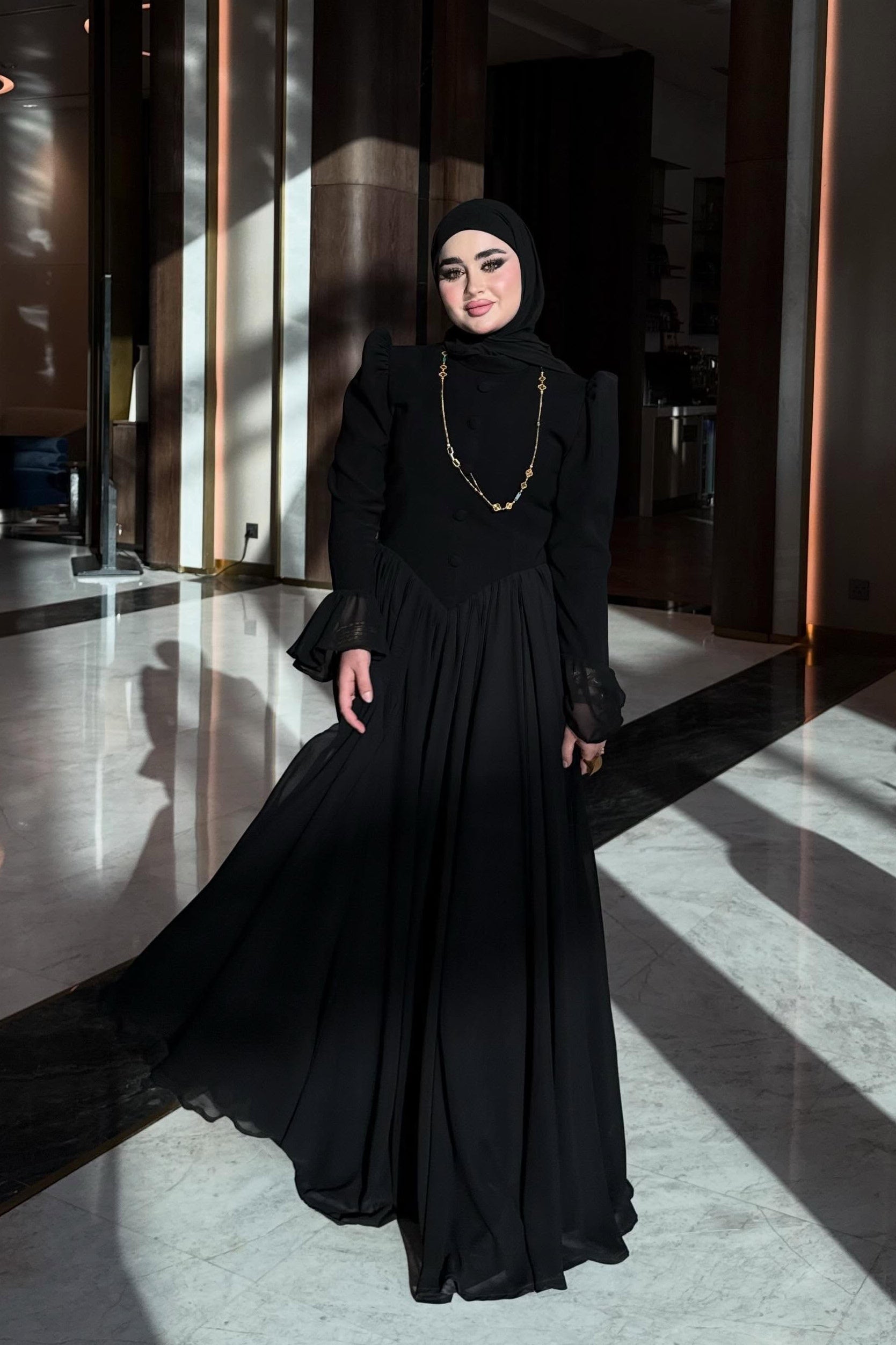 Aisha Button V-Waist Chiffon Modest Maxi Robe