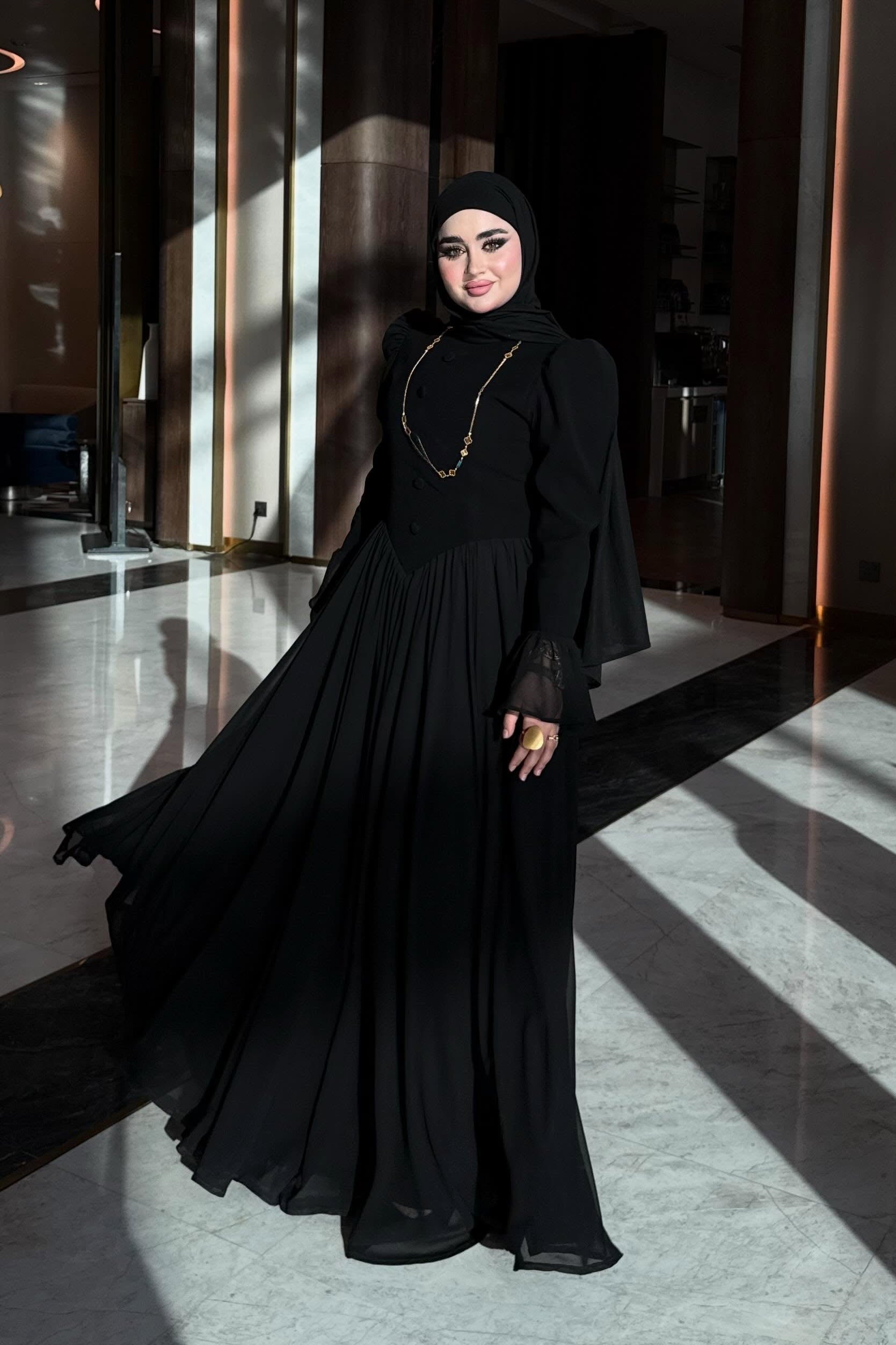 Aisha Button V-Waist Chiffon Modest Maxi Robe