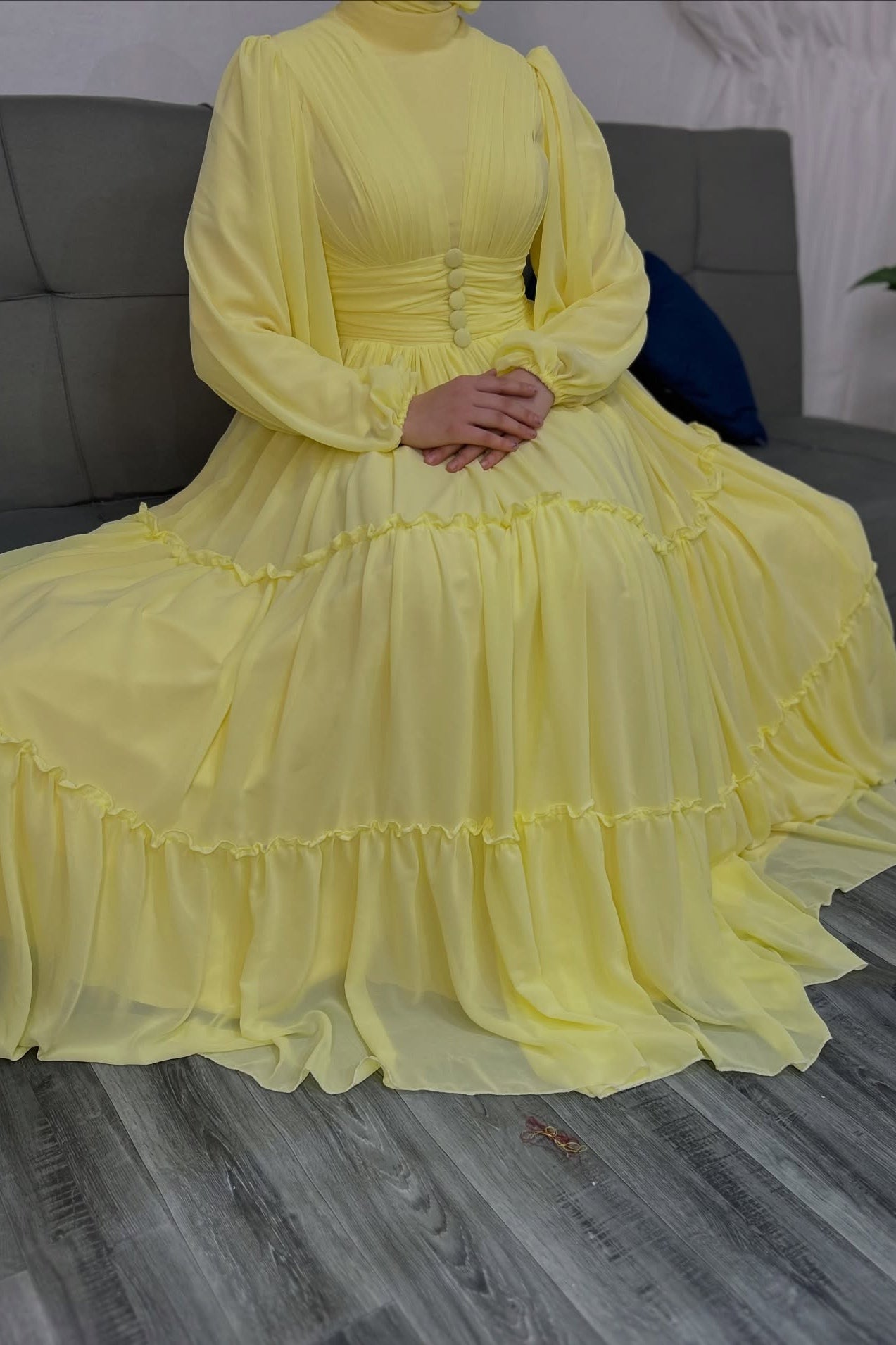Sofia Pleated Waist Tiered Chiffon Gown