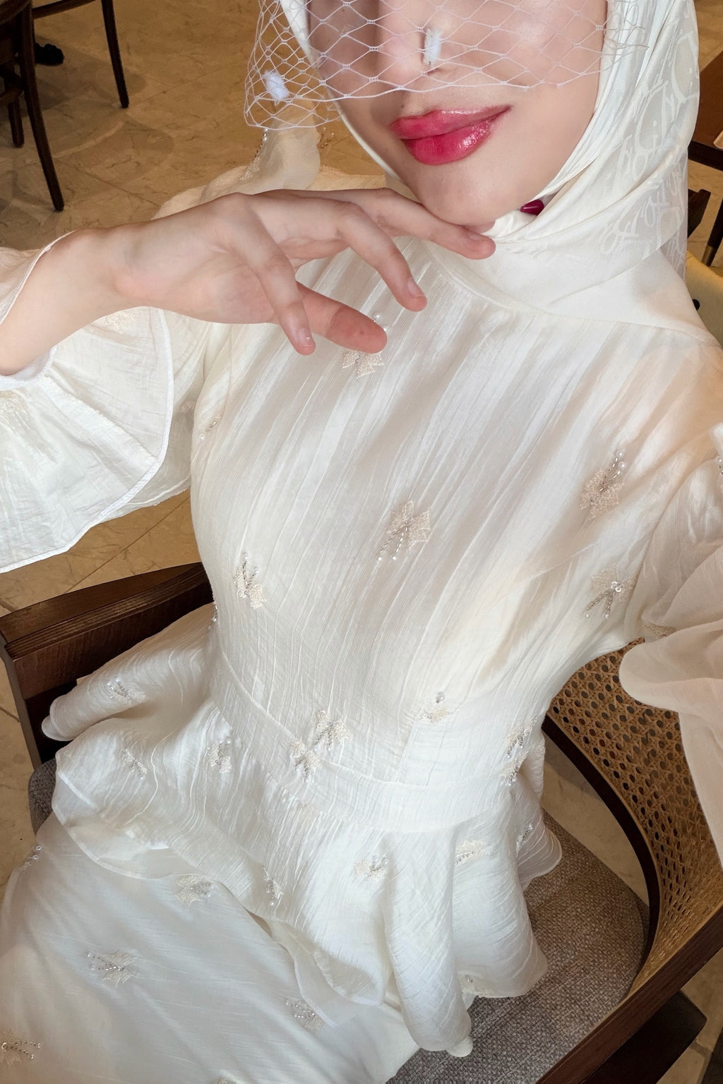 Chloe Pearl Jacquard Peplum Dress