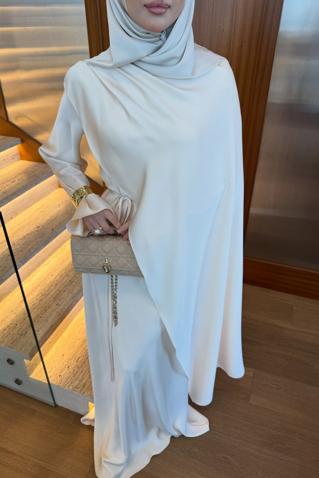 Harper Asymmetric Draped Satin Cape Dress
