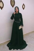Hanin Draped Crystal Trim Maxi Dress