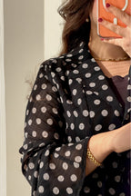 Thea Polka Dot Collared Flared Dress