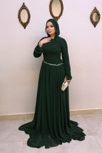 Hanin Draped Crystal Trim Maxi Dress