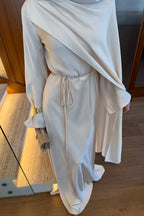 Harper Asymmetric Draped Satin Cape Dress