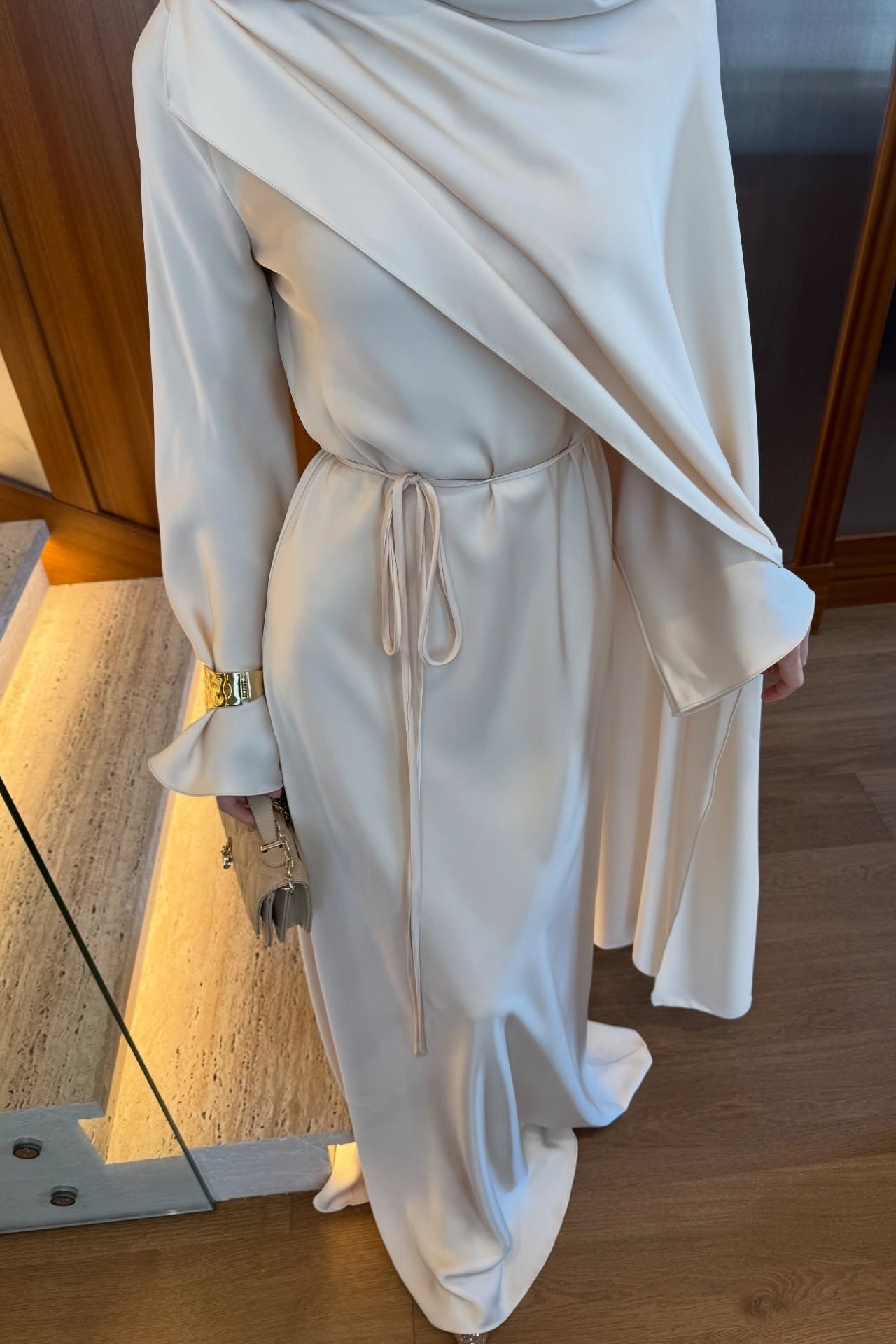 Harper Asymmetric Draped Satin Cape Dress