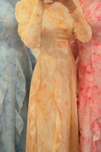 Maren Watercolor Ruffle Midi Dress-Blue