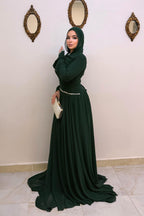 Hanin Draped Crystal Trim Maxi Dress