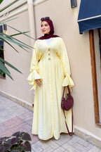 Amina V Neck Button Flare Cuff Maxi Abaya