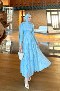 Maren Watercolor Ruffle Midi Dress-Blue