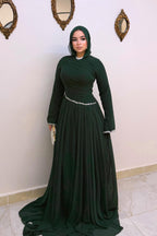 Hanin Draped Crystal Trim Maxi Dress