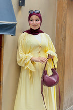 Amina V Neck Button Flare Cuff Maxi Abaya